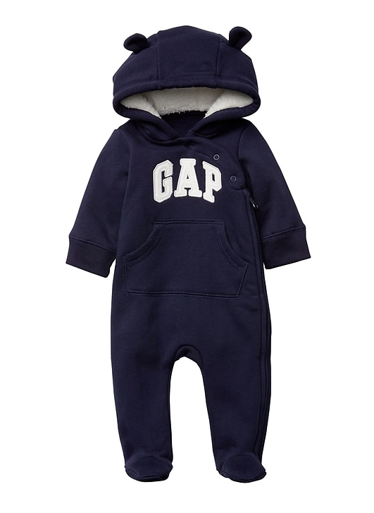 Baby Gap Sherpa Bear Arch Logo Footed Zip One.