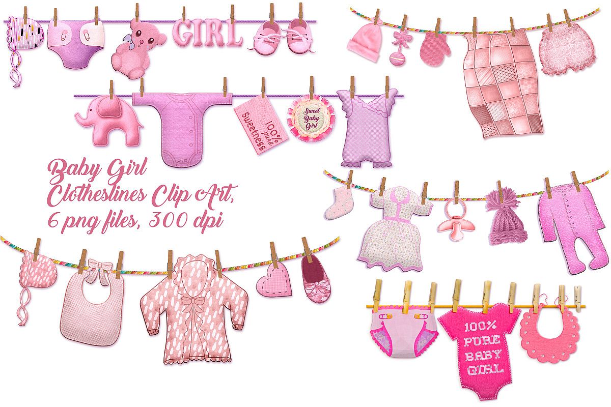 Baby Girl Clothes Lines Clip Art.