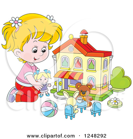 Girl Playing With Toys Clipart.