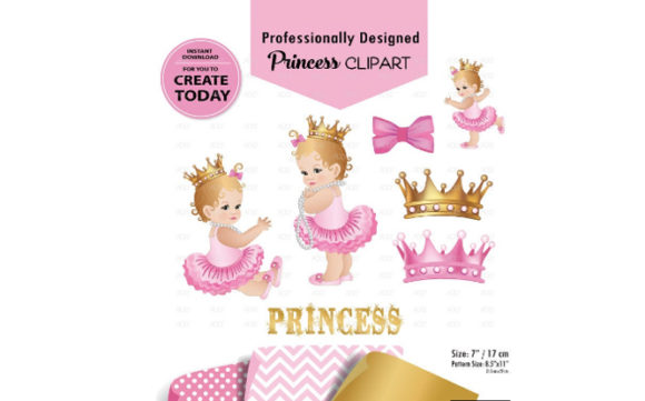 Princess Baby Girl Clip Art Pink Gold.