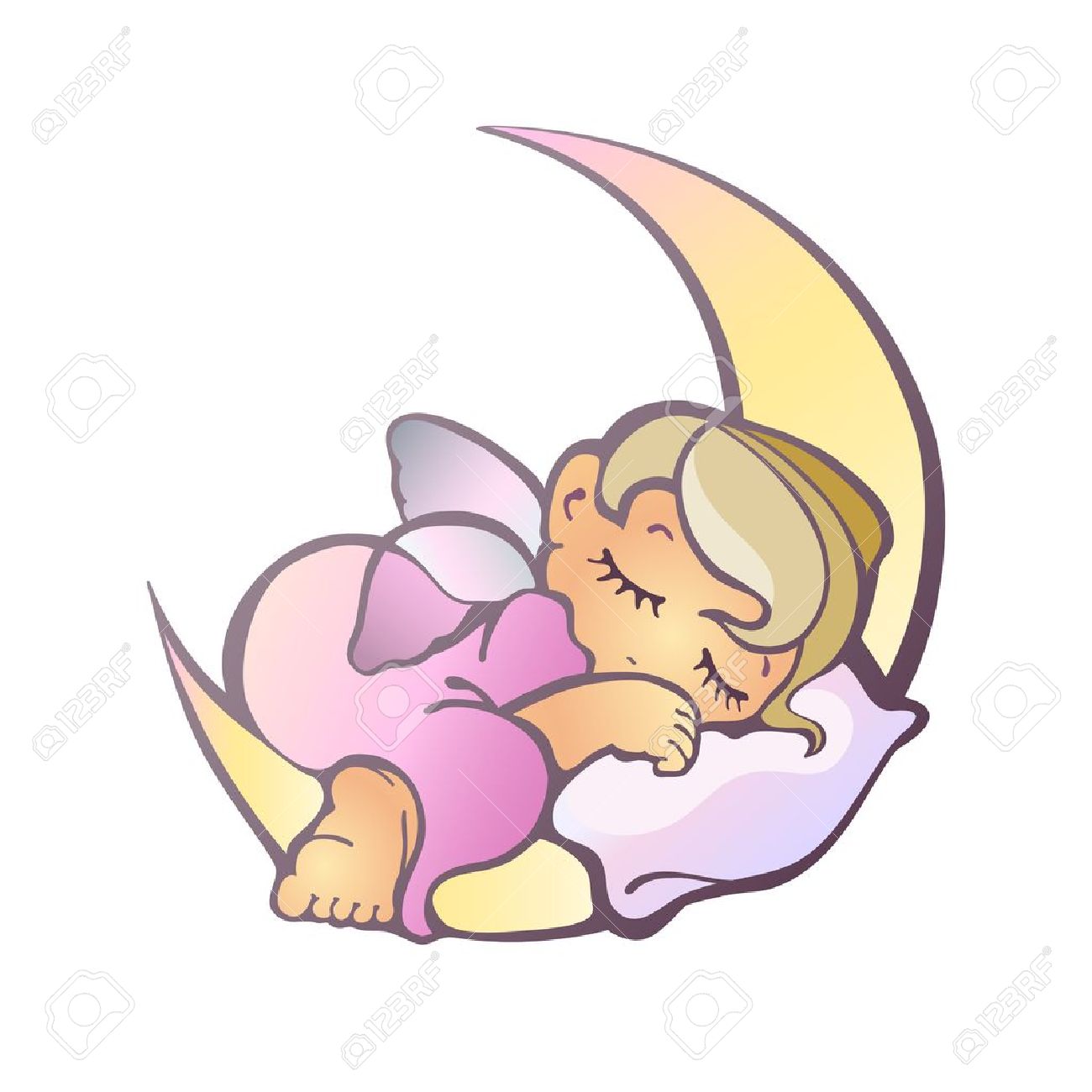 Vector illustration of a newborn girl sleeping.