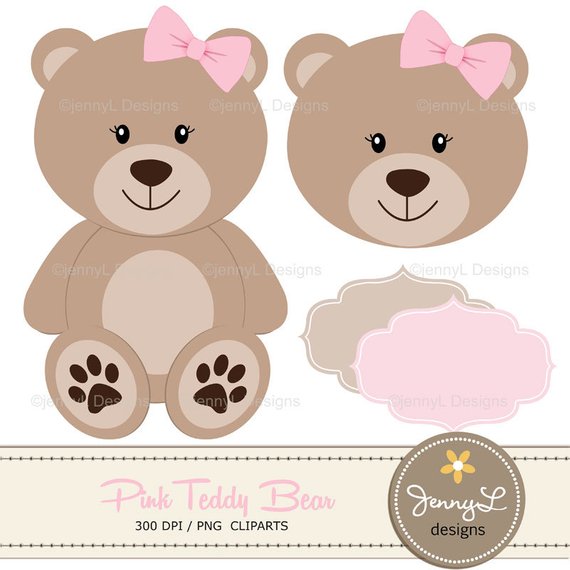 Pink Teddy Bear Digital papers, Teddy Bear clipart, Girl Baby Shower.