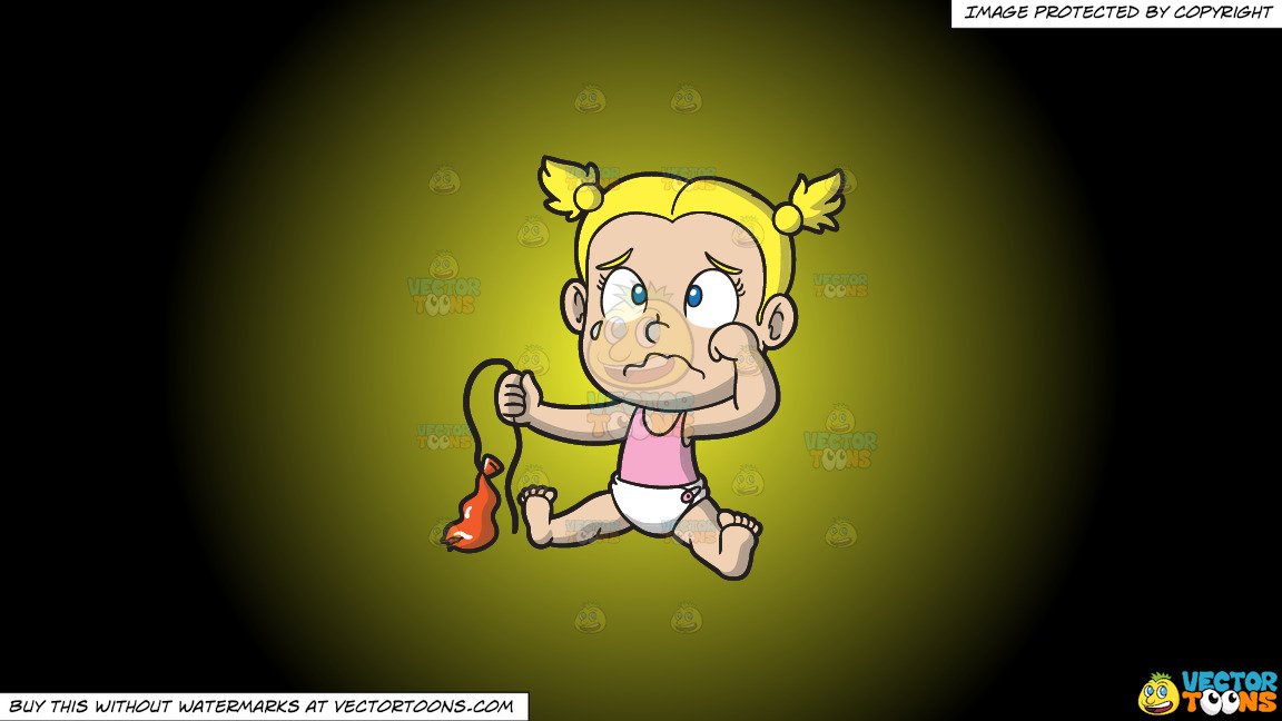 Clipart: A Crying Baby Girl With A Popped Balloon on a Yellow And Black  Gradient Background.