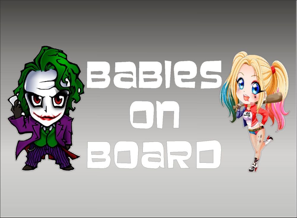Joker and Harley Quinn Babies on Board / Suicide Squad / DC Comics Batman /  Vinyl Vehicle Decal Kids Graphic Stickers.