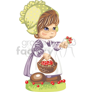 small girl picking berries clipart. Royalty.