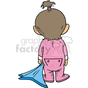 The Back of a Little Girl in Pink Pj's Dragging her Blanket clipart.  Royalty.