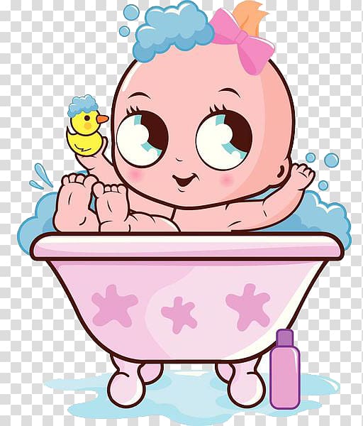 Baby in bathtub illustration, Bathing Infant Bubble bath.