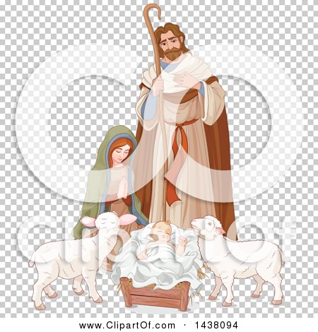 Clipart of a Loving Shepherd, Joseph Looking down at Mary and Baby.