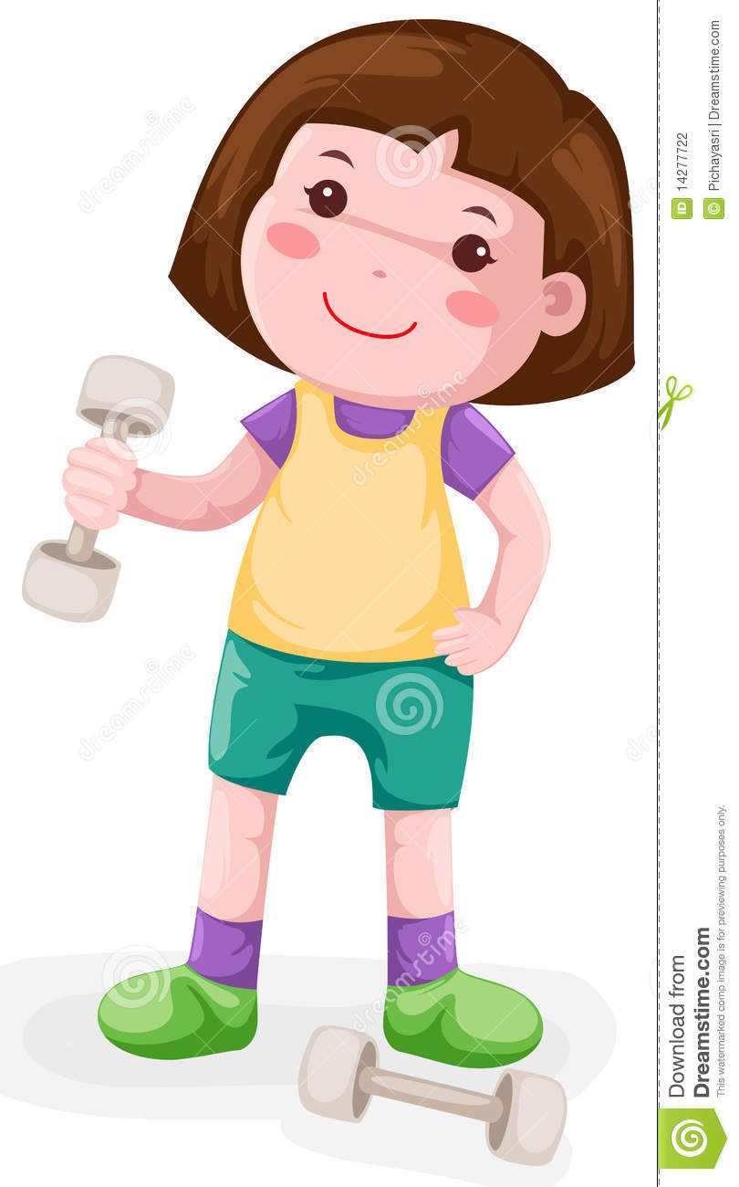 Girl Lifting Weights Clipart.