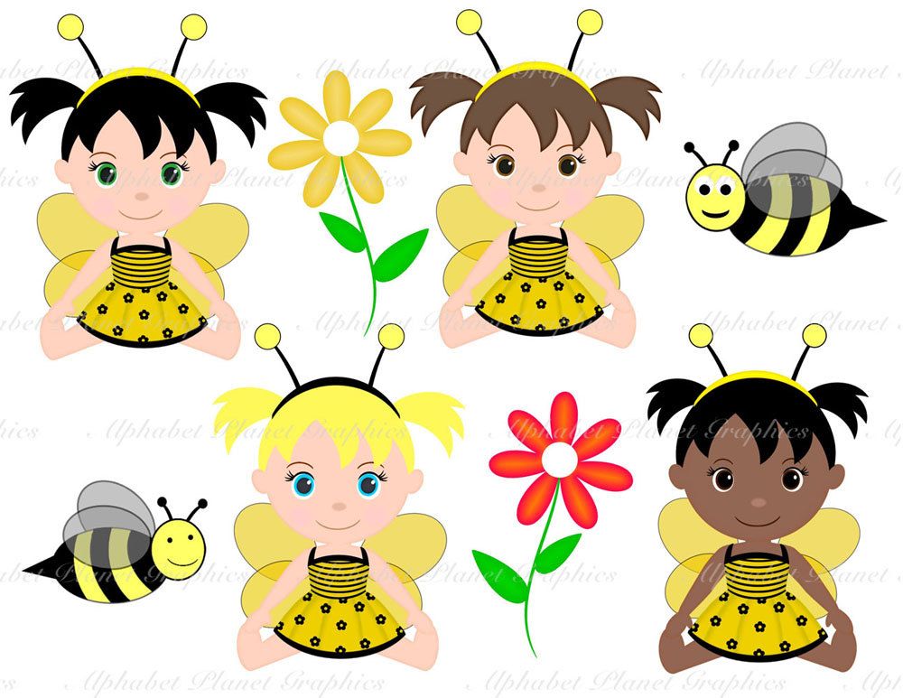 Bumble bee honey bee baby girl african american caucasion.