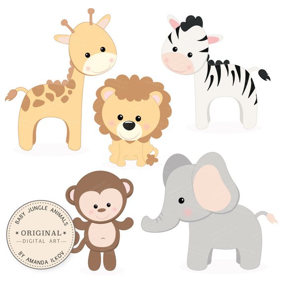 Professional Baby Jungle Animals Clipart & Vector Set.