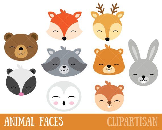 Woodland Animal Faces Clipart / Photo Booth Masks / Baby.