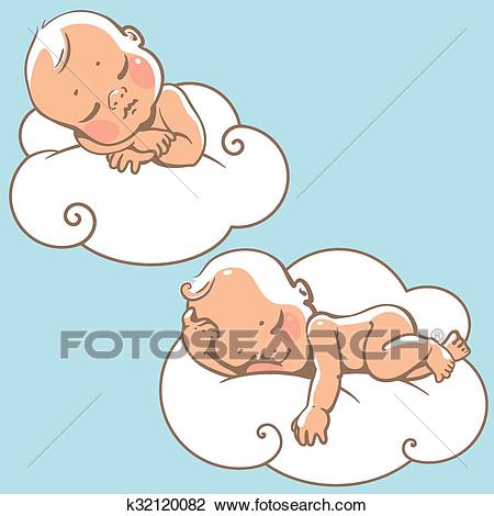 Two babies sleeping on cloud Clipart.