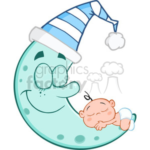 6982 Royalty Free RF Clipart Illustration Cute Baby Boy Sleeps On Blue Moon  Cartoon Characters clipart. Royalty.