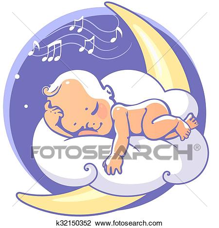 Baby sleeping on moon Clipart.