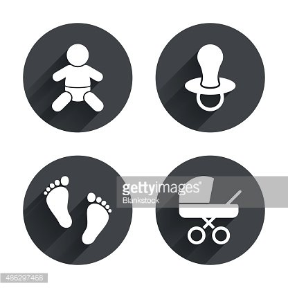 Baby infants icons. Buggy and dummy symbols Clipart Image.