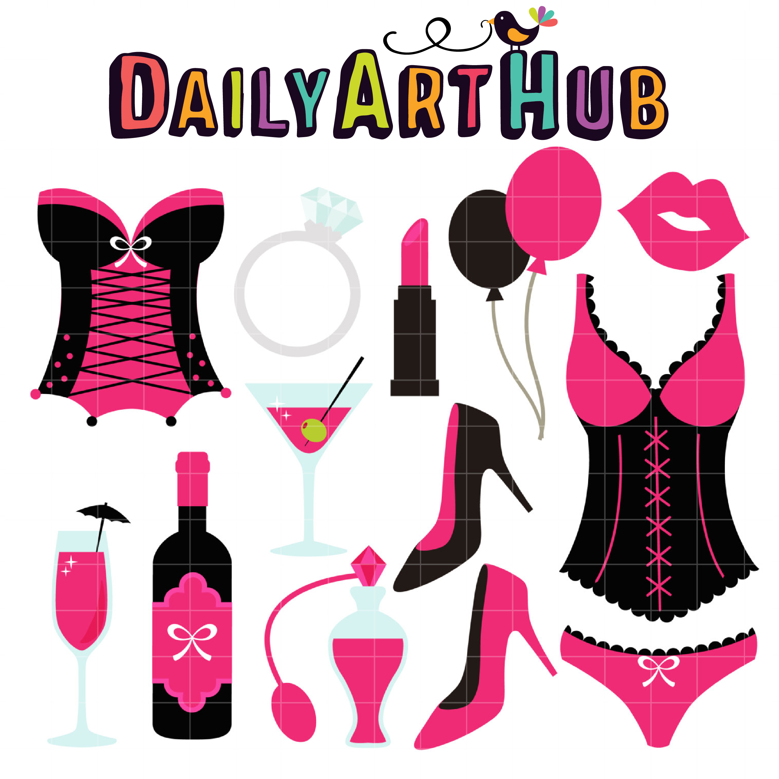 Bachelorette Party Clip Art Set.