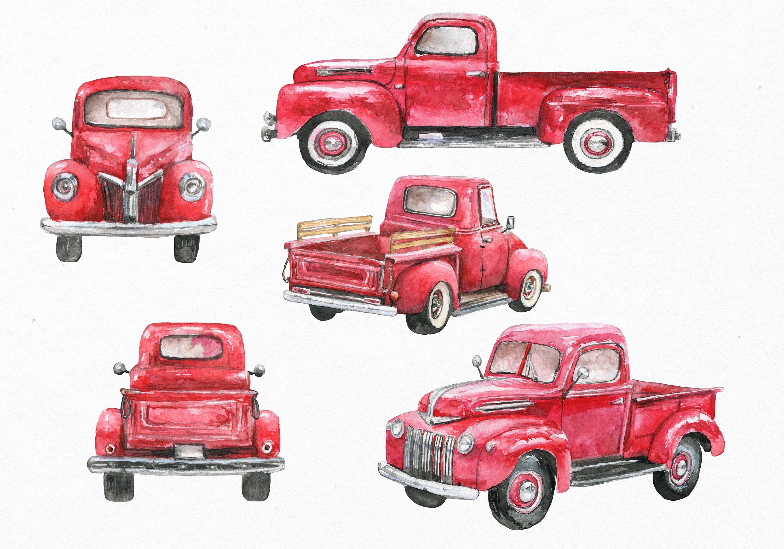 Red truck clipart. Watercolor by EphrazyDesign on.
