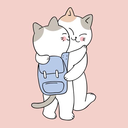back to school mother and baby cat kissing.