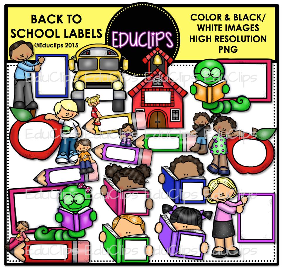 Back To School Labels Clip Art Bundle (Color and B&W).
