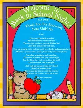 Back to School Night Cover Page.