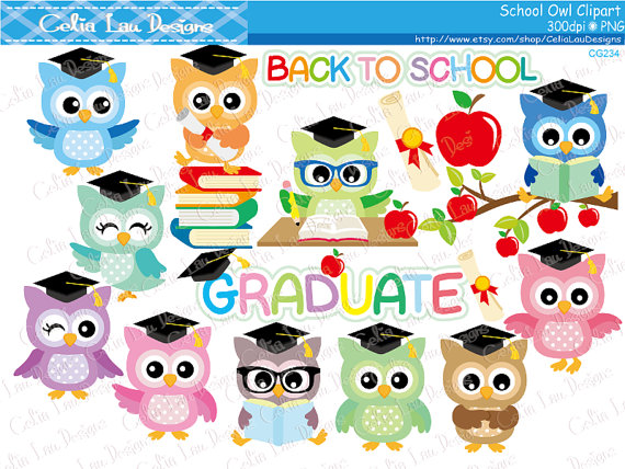 School Owls clipart , Graduation Owls , Back to School Owls.