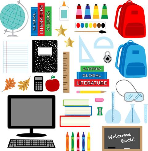 back to school supplies clipart.