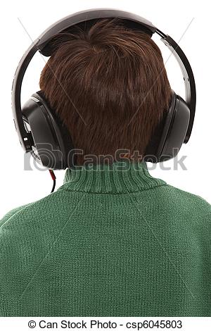 Stock Photos of Child Wearing Head phones With Back Turned.