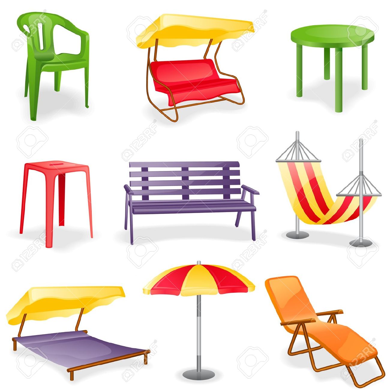 Garden Furniture Icon Set. Isolated On A White Background. Royalty.