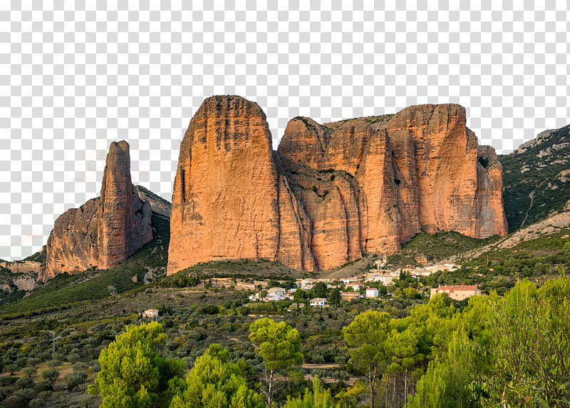 Brown cliff and trees during daytime transparent background.