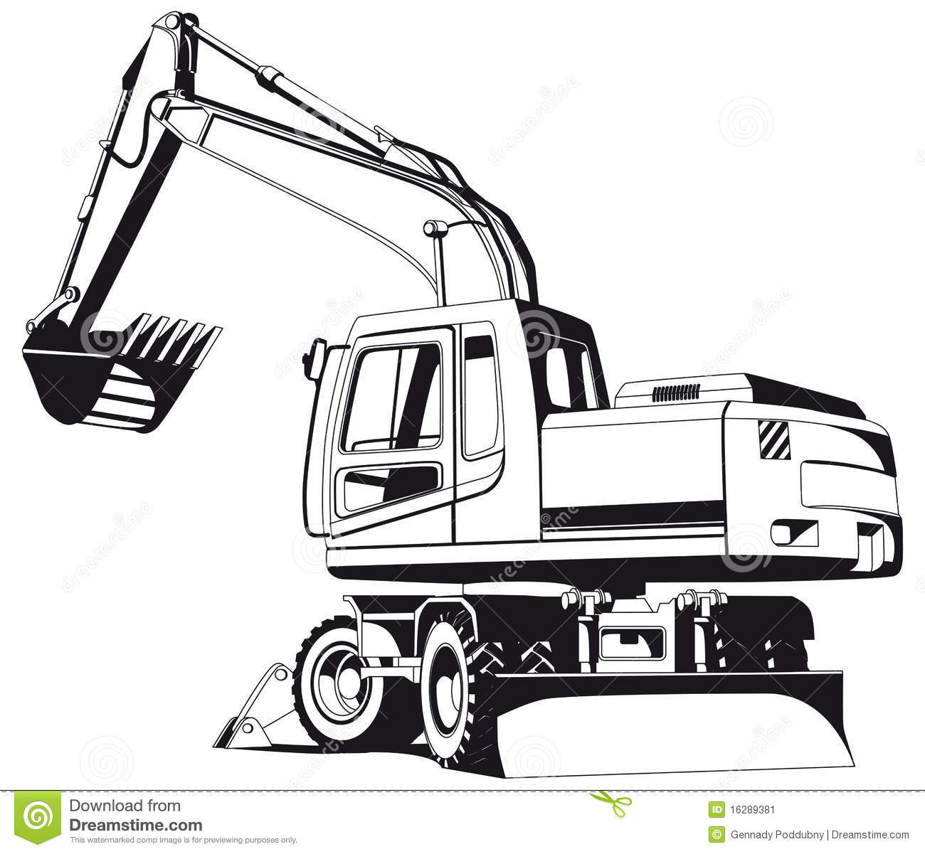 Cute excavator clipart black and white.