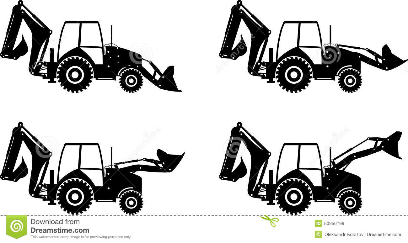 Backhoe Loaders. Heavy Construction Machines. Vector Illustration.