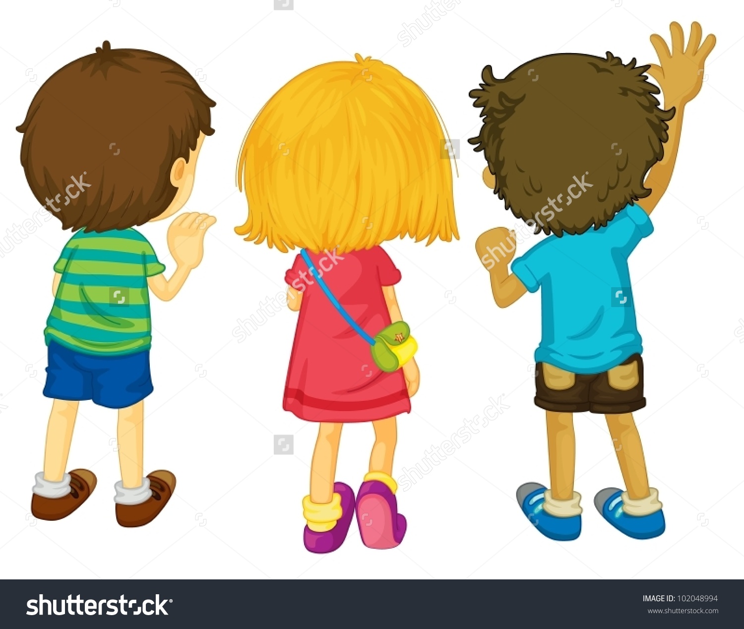3 Kids Standing Back View Clipart.