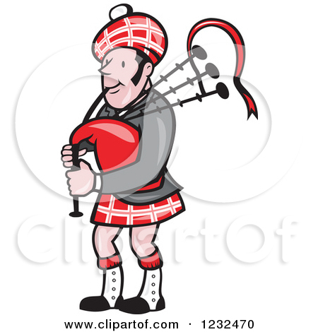 Clipart Illustration of a Man Playing Bagpipes And Wearing A Kilt.
