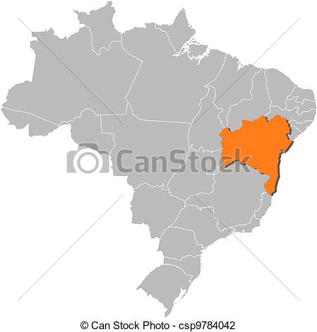 Vector Illustration of Map of Brazil, Bahia highlighted.