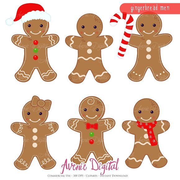 Gingerbread men Clipart and Vectors by Avenie Digital on.