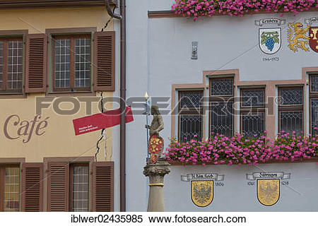 Stock Image of "Cafe and Town Hall, cracks in the facade due to.