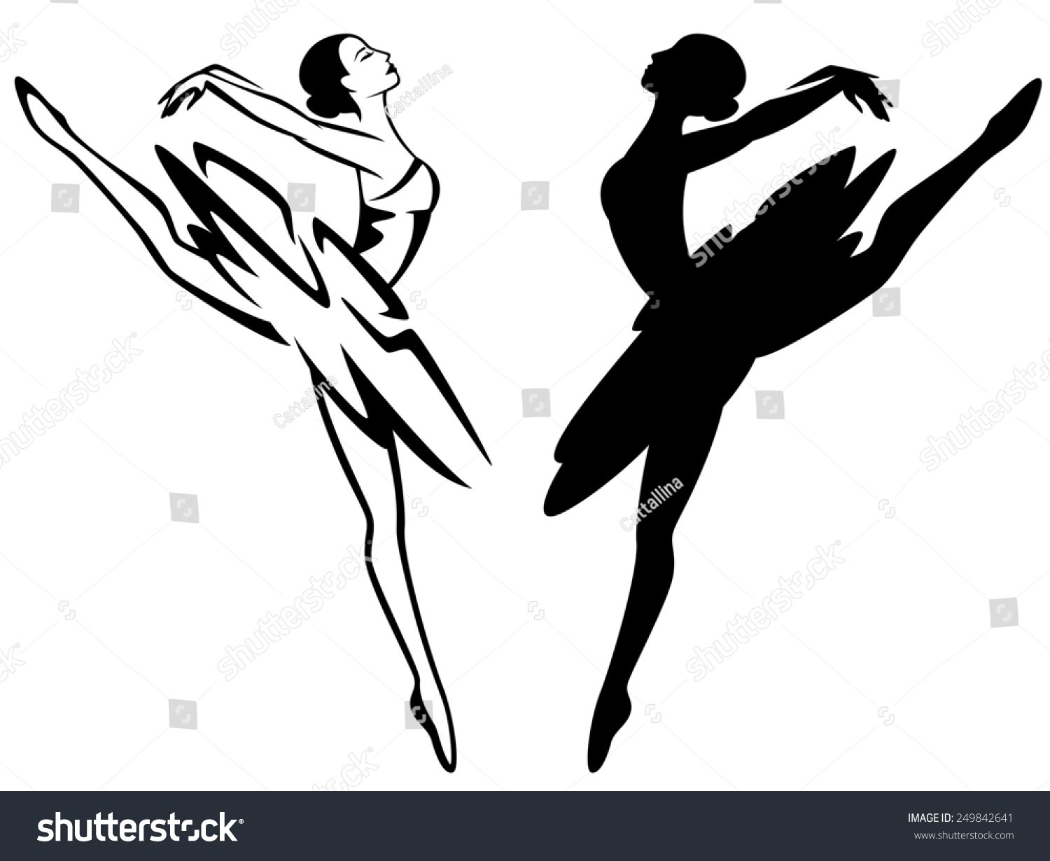 Черно белый контур балерины