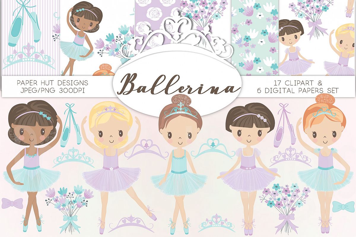 Ballerina Clipart and Digital Papers Pack.