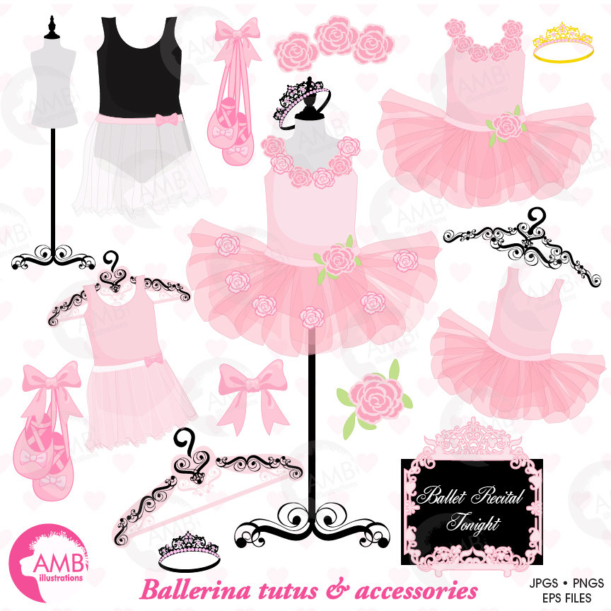 Ballerina clipart, Ballet clipart, ballerina tutus, Pink Ballet Costumes,  for invites and scrapbooking, commercial use, AMB.