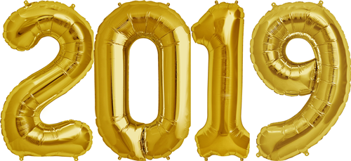 34 inch Gold Foil 2019 Number Balloon Set.