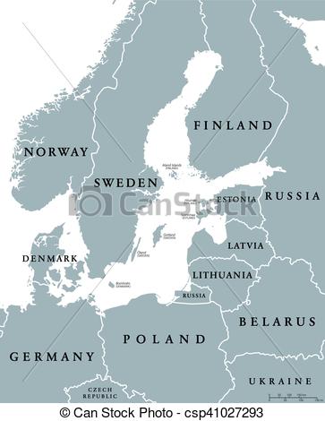 EPS Vectors of Baltic Sea area countries political map with.