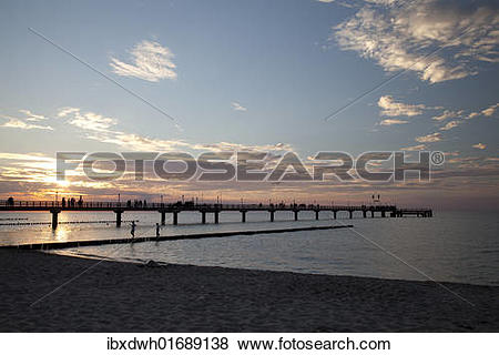 Pictures of "Sunset, pier, Baltic Sea resort town of Zingst.
