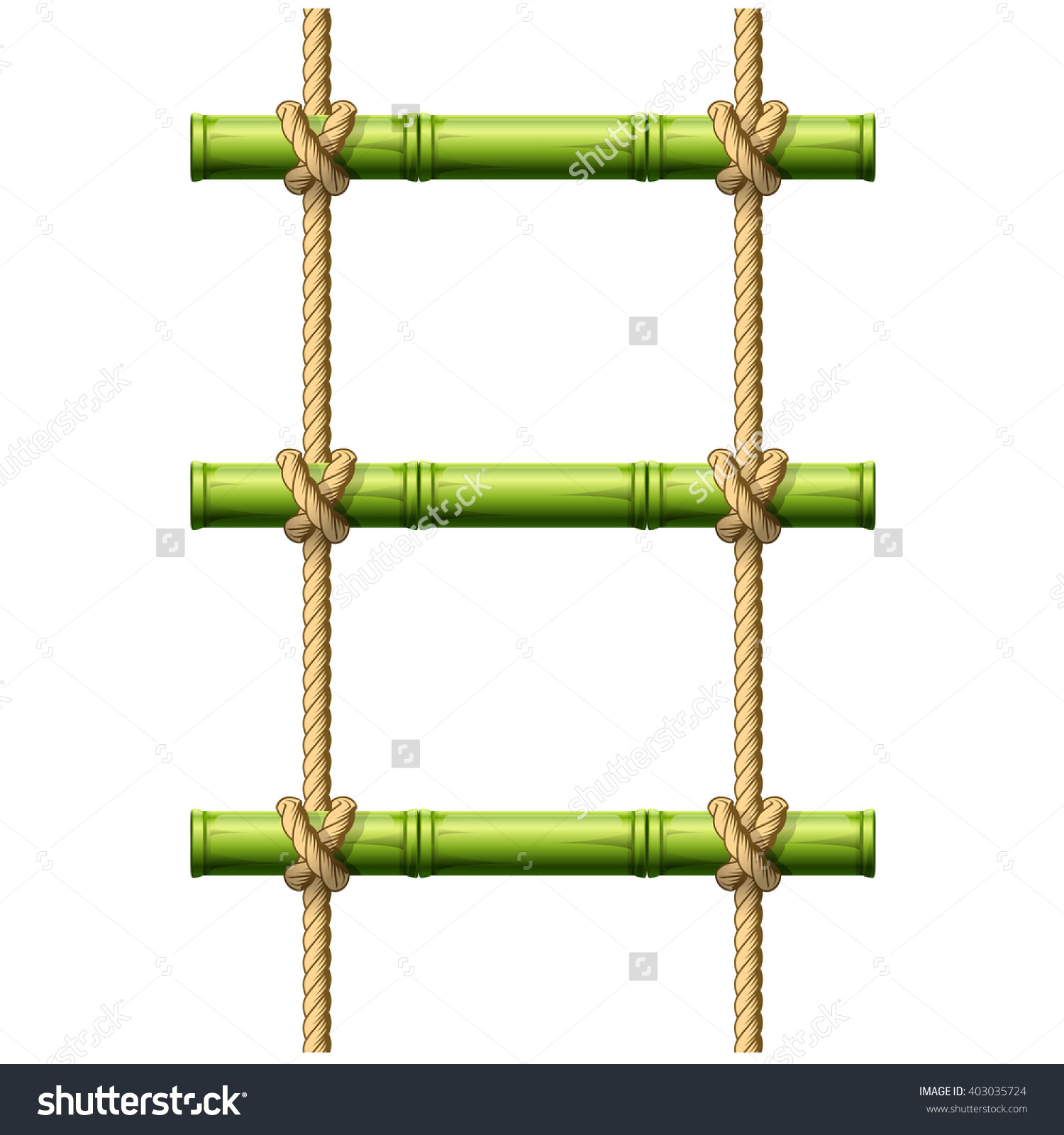 Bamboo Rope Ladder Crossbeams Connected Knots Stock Vector.