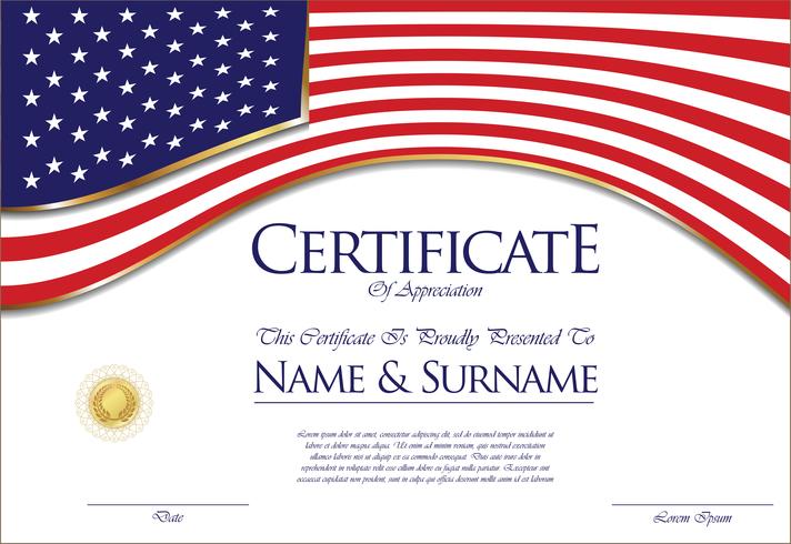 Certificado ou diploma design de bandeira dos Estados Unidos.