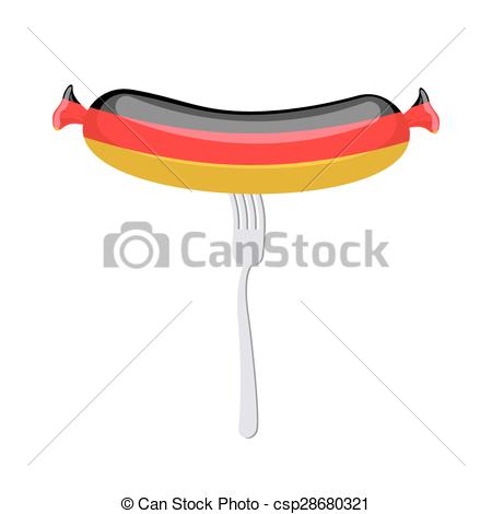Vector Illustration of Germany banger. Sausage on a fork.