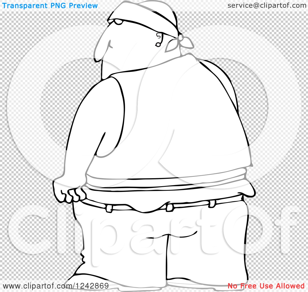Clipart of a Black and White Rear View of a Gang Banger in Low.