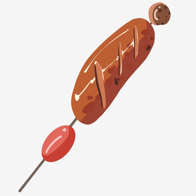 Delicious Grilled Hot Dog Illustration, Sausage, Barbecue Food, Food.