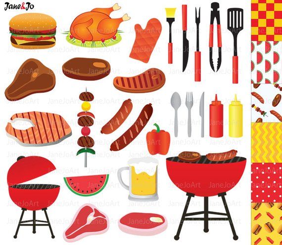 BBQ Clipart , Barbeque Clipart , Summer Clipart ,Grill Party.