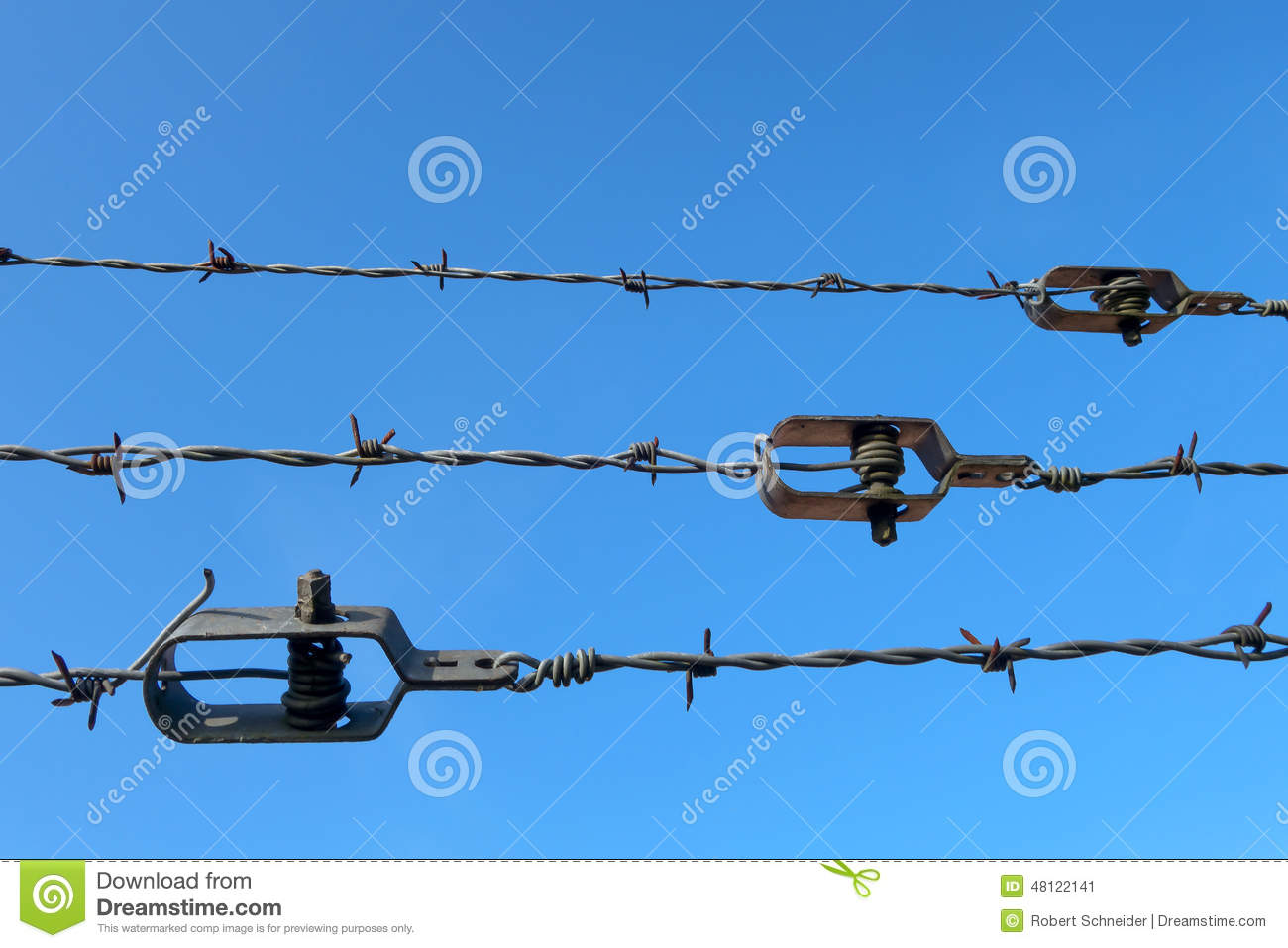 Barb Wire With Wire Tightener Stock Photo.